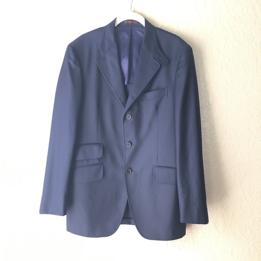 Etro navy blue wool three button blazer Italy size 48